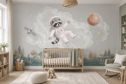 Astronaut Raccoon Wallpaper Pastel Space Nursery Wall Mural