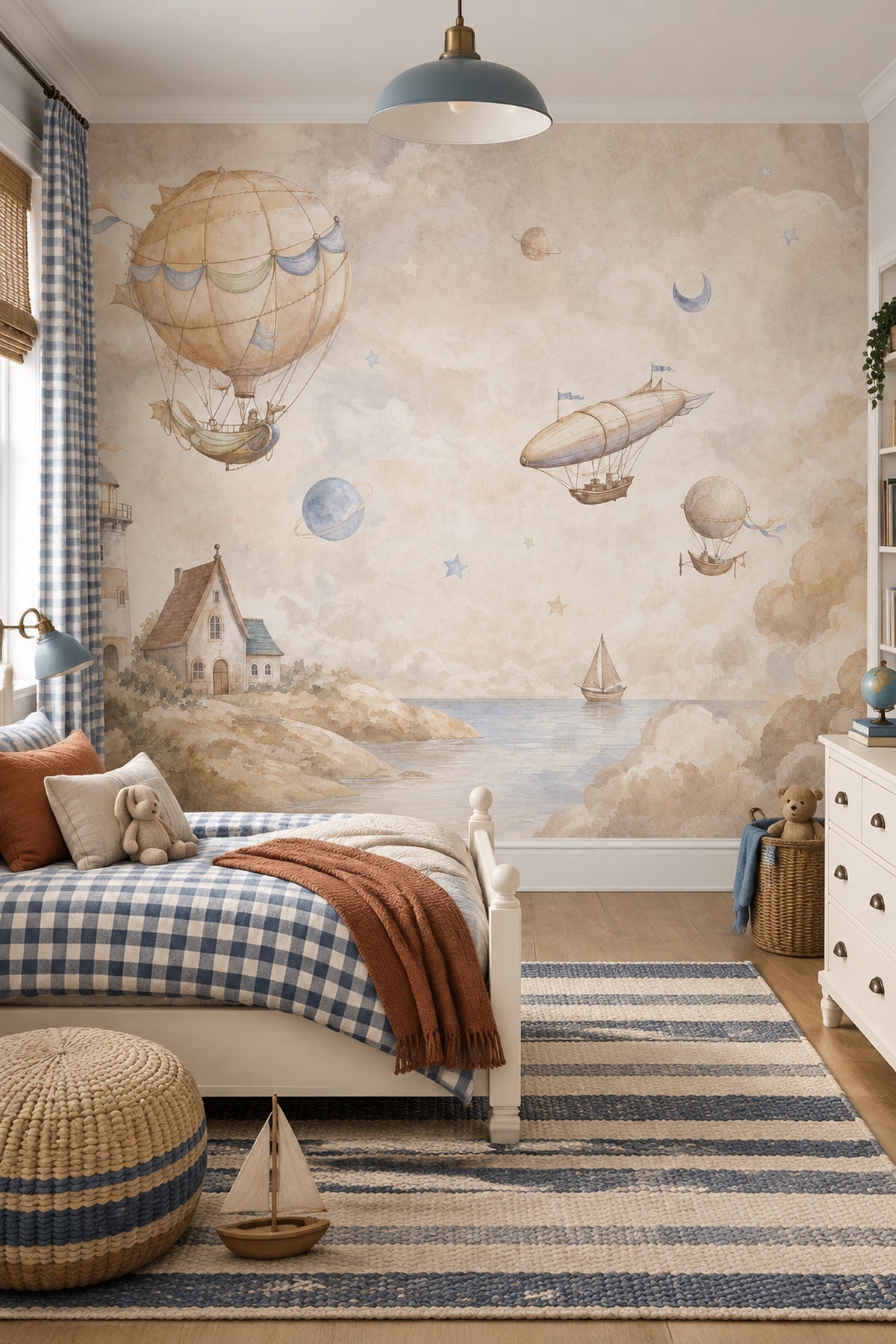 Hot Air Balloon Wallpaper Watercolor Coastal Sky Wall Mural