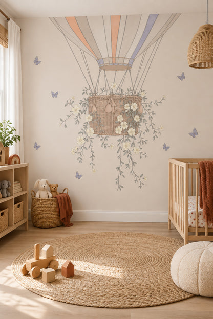 Hot Air Balloon Wallpaper Pastel Floral Wall Mural