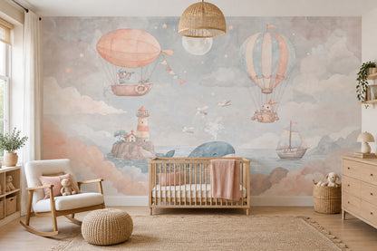 Hot Air Balloon Wallpaper Watercolor Nursery Sky Wall Mural