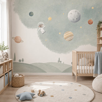 Astronaut Bunny Wallpaper Watercolor Space Wall Mural