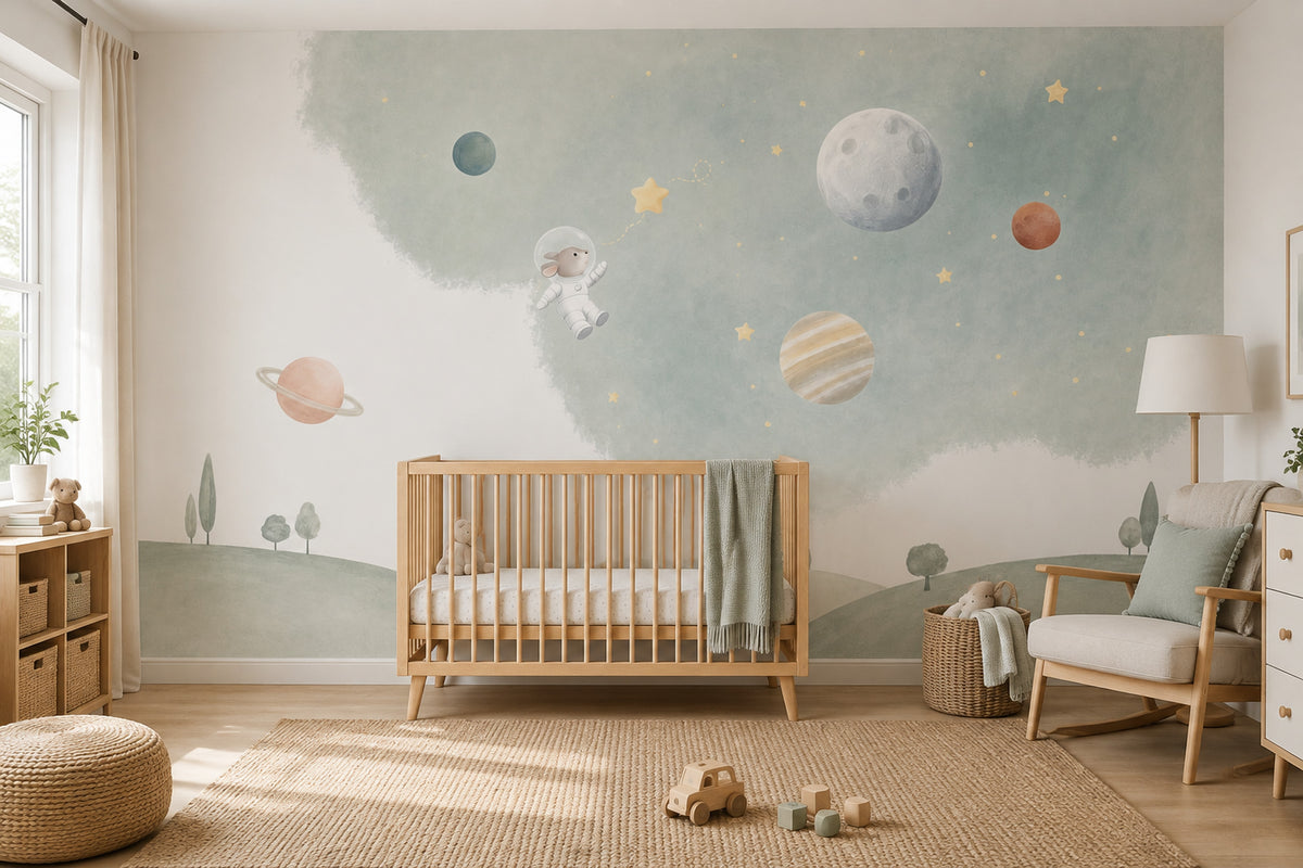 Astronaut Bunny Wallpaper Watercolor Space Wall Mural