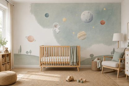 Astronaut Bunny Wallpaper Watercolor Space Wall Mural