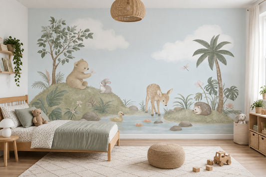 Woodland Nursery Animals Wallpaper Watercolor Landscape Wall Mural