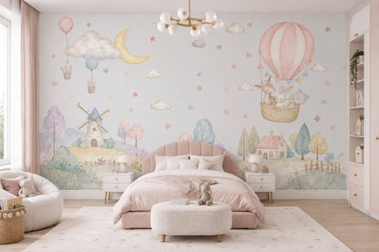 Hot Air Balloon Wallpaper Watercolor Nursery Wall Mural