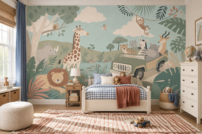 Pastel Safari Animals Wallpaper Jungle Nursery Wall Mural