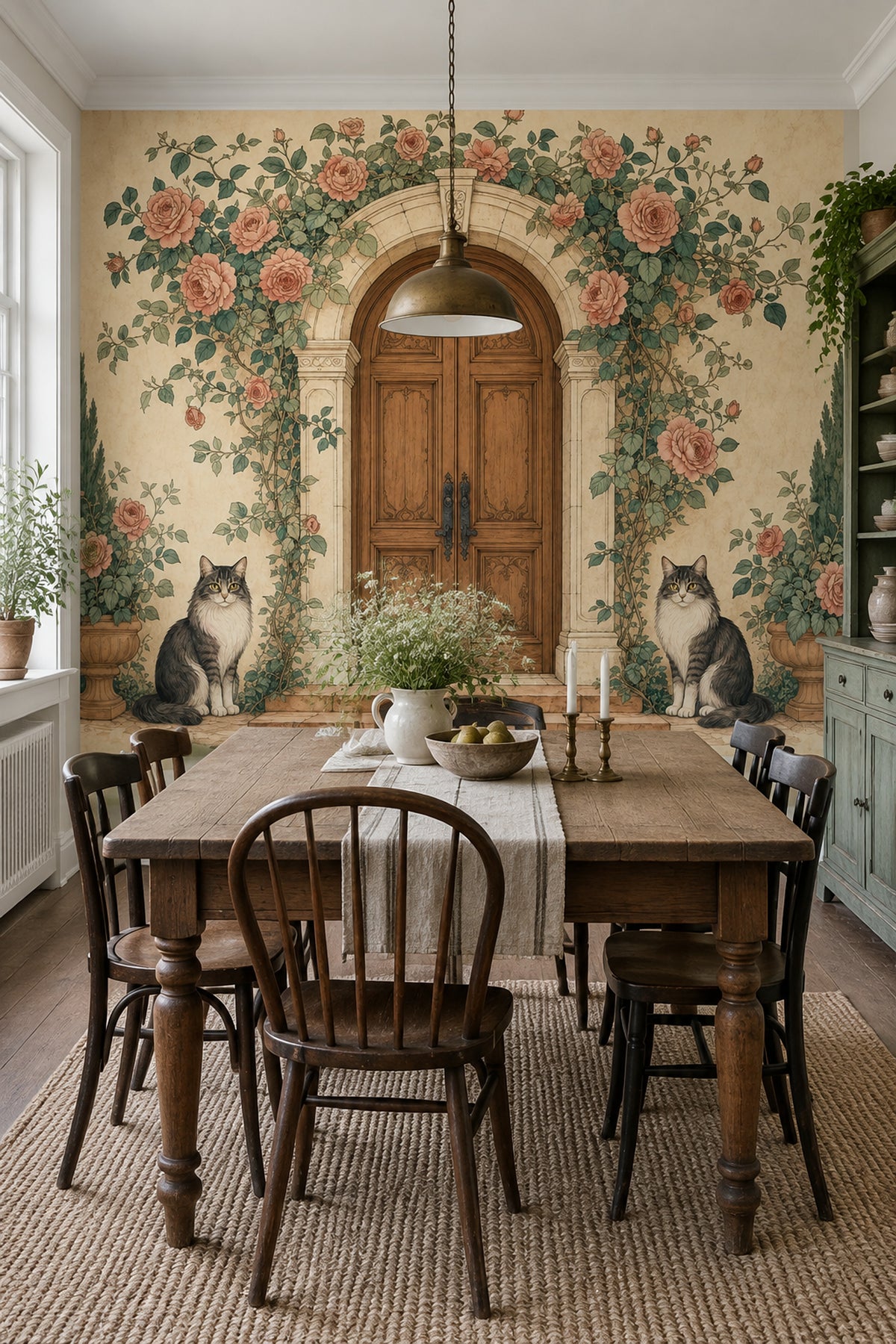 Rose Arbor Wooden Door Wallpaper Vintage Garden Wall Mural