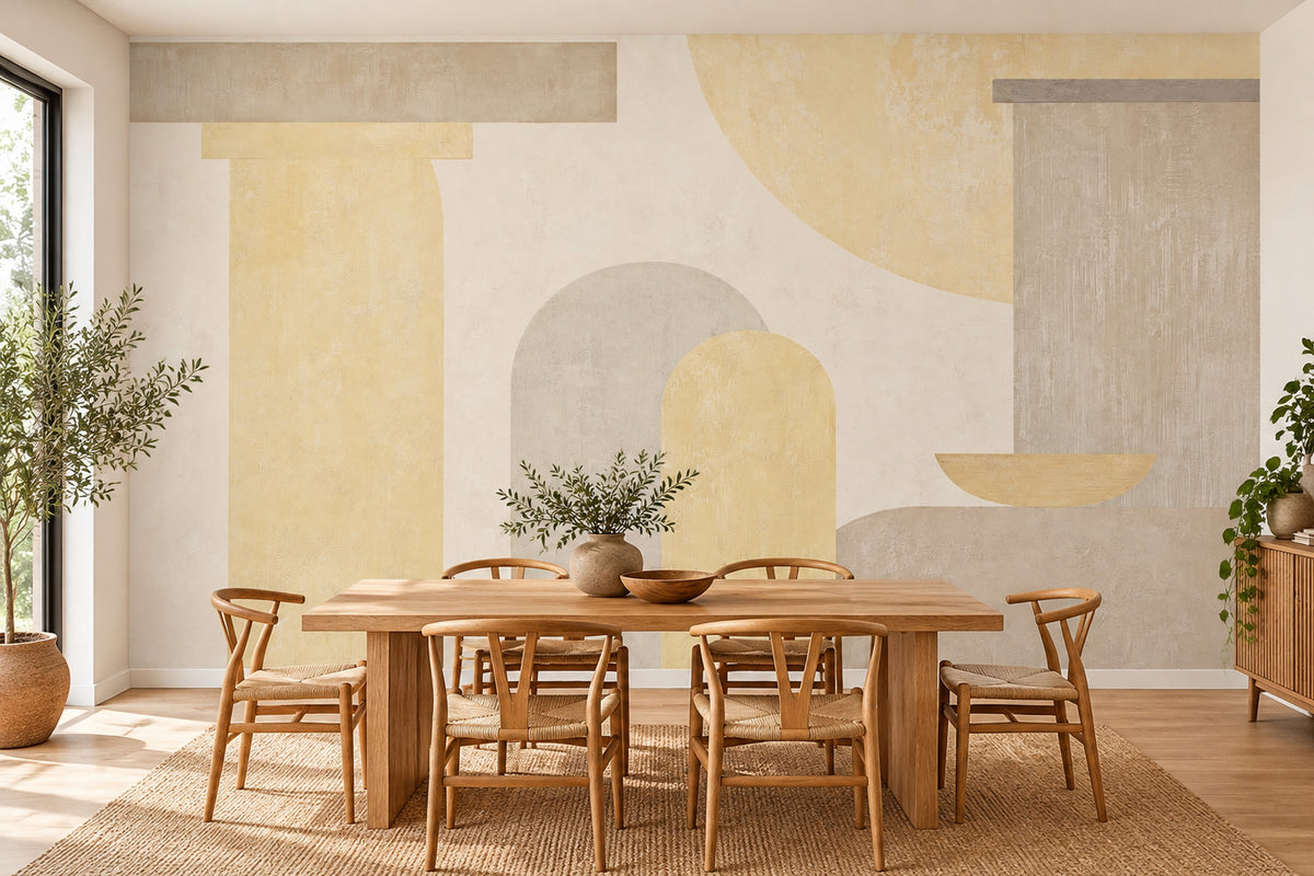 Neutral Geometric Arches Wallpaper Textured Architectural Wall Mural