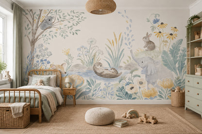 Woodland Animals Nursery Wallpaper Pastel Storybook Wall Mural