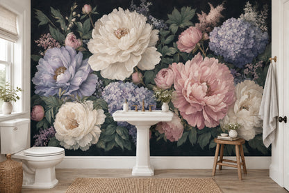 Peony And Hydrangea Wallpaper Dark Floral Wall Mural