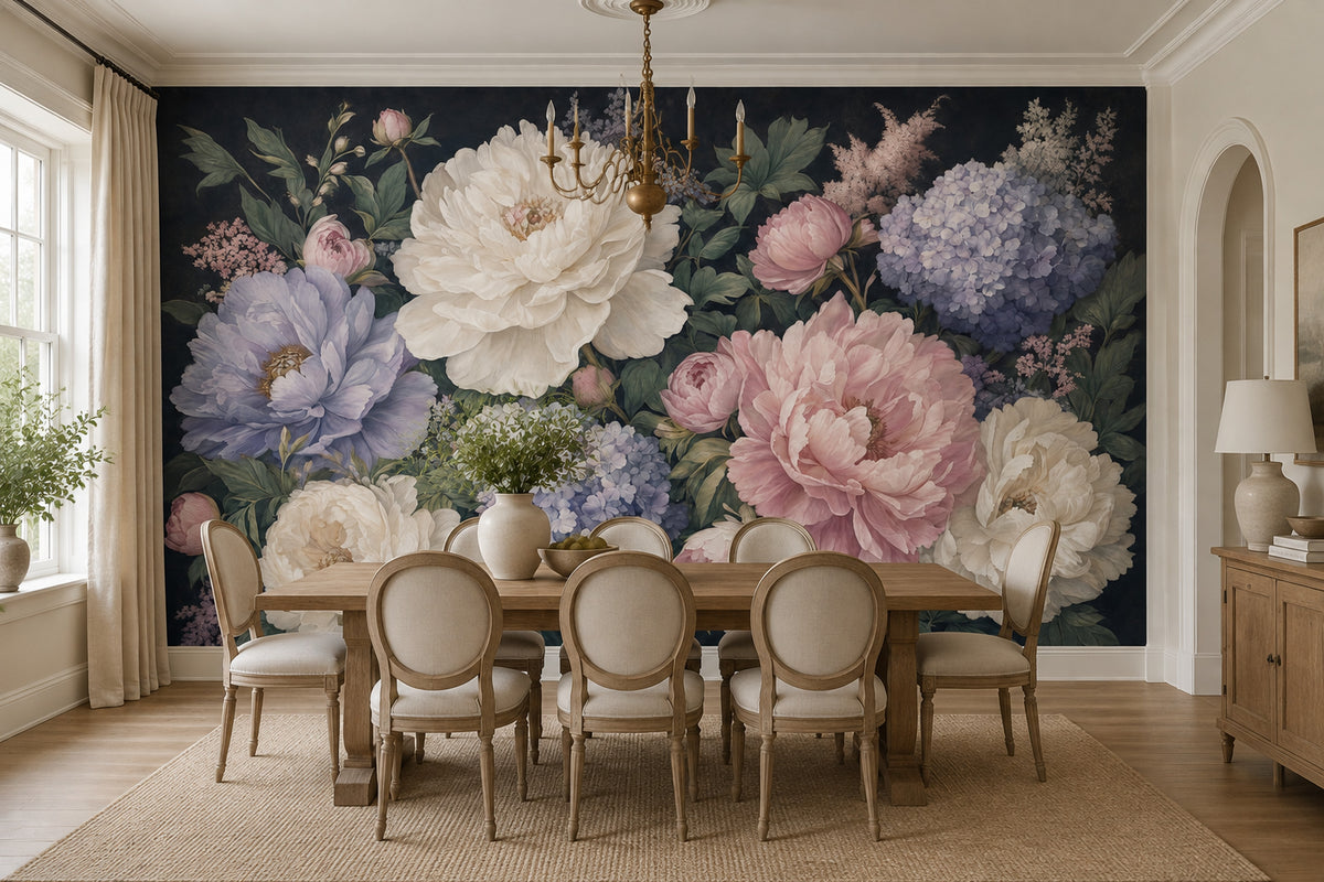 Peony And Hydrangea Wallpaper Dark Floral Wall Mural