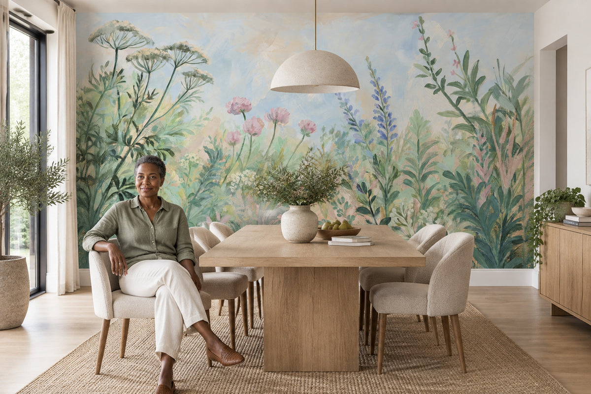 Watercolor Wildflower Meadow Wallpaper Painterly Botanical Wall Mural