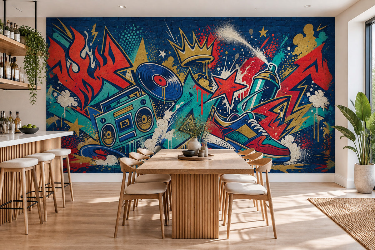 Graffiti Boombox Wallpaper Brick Wall Street Art Wall Mural