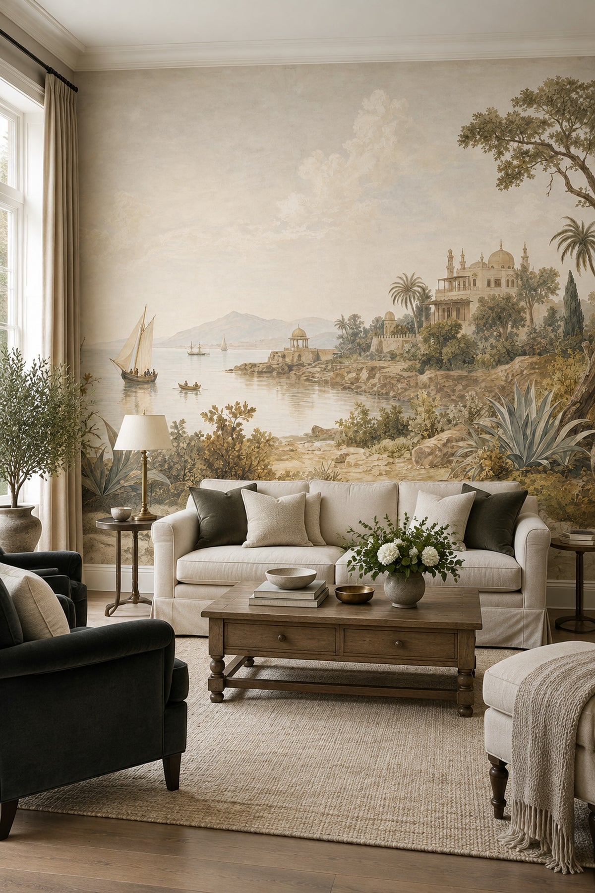 Vintage Coastal Scenery Wallpaper Mediterranean Palace Wall Mural
