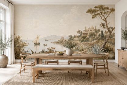 Vintage Coastal Scenery Wallpaper Mediterranean Palace Wall Mural