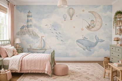 Watercolor Lighthouse Wallpaper Dreamy Coastal Wall Mural
