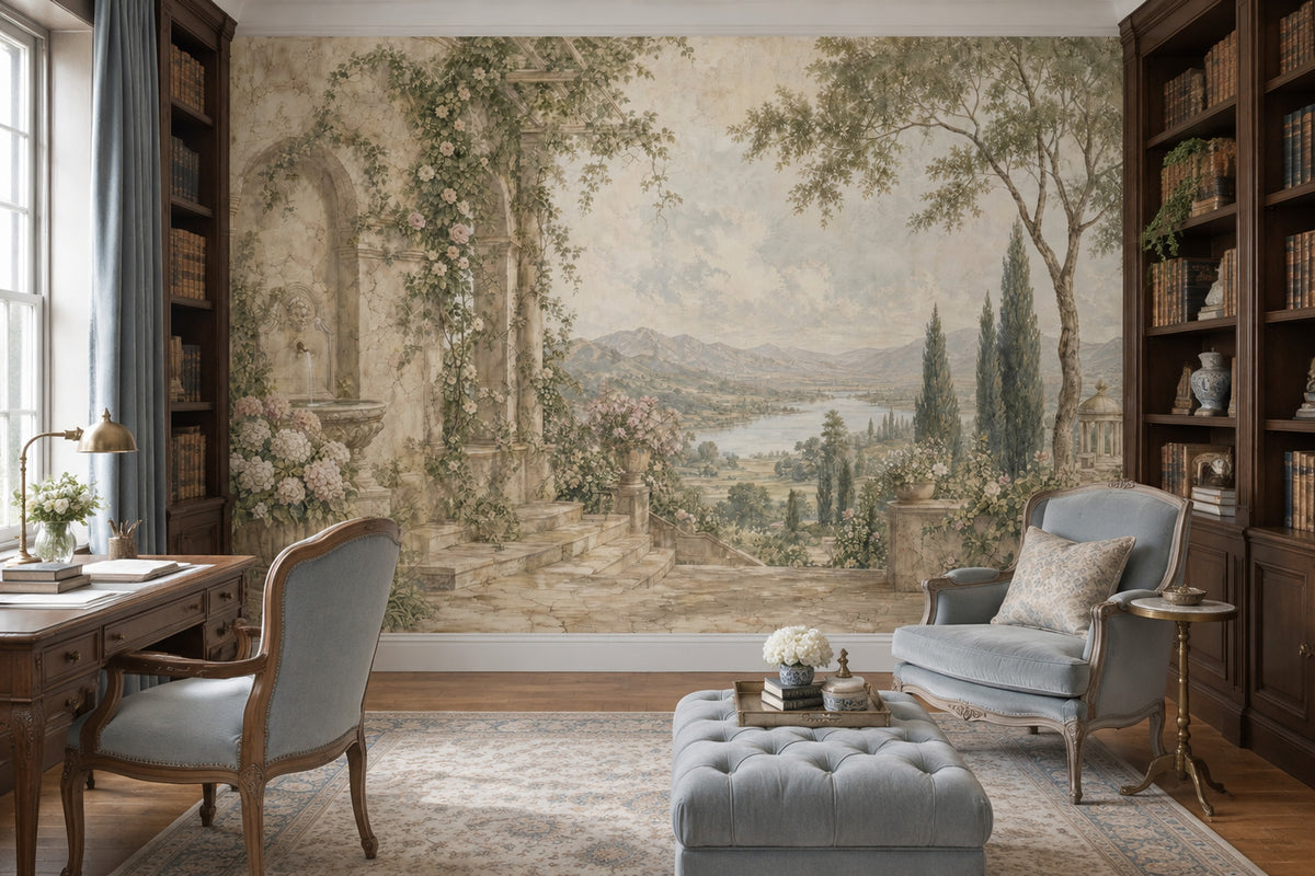 Vintage Garden Terrace Wallpaper Romantic Stone Arch Wall Mural
