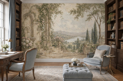 Vintage Garden Terrace Wallpaper Romantic Stone Arch Wall Mural