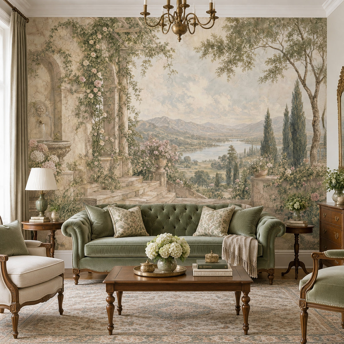 Vintage Garden Terrace Wallpaper Romantic Stone Arch Wall Mural