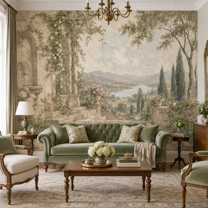 Vintage Garden Terrace Wallpaper Romantic Stone Arch Wall Mural