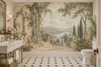 Vintage Garden Terrace Wallpaper Romantic Stone Arch Wall Mural