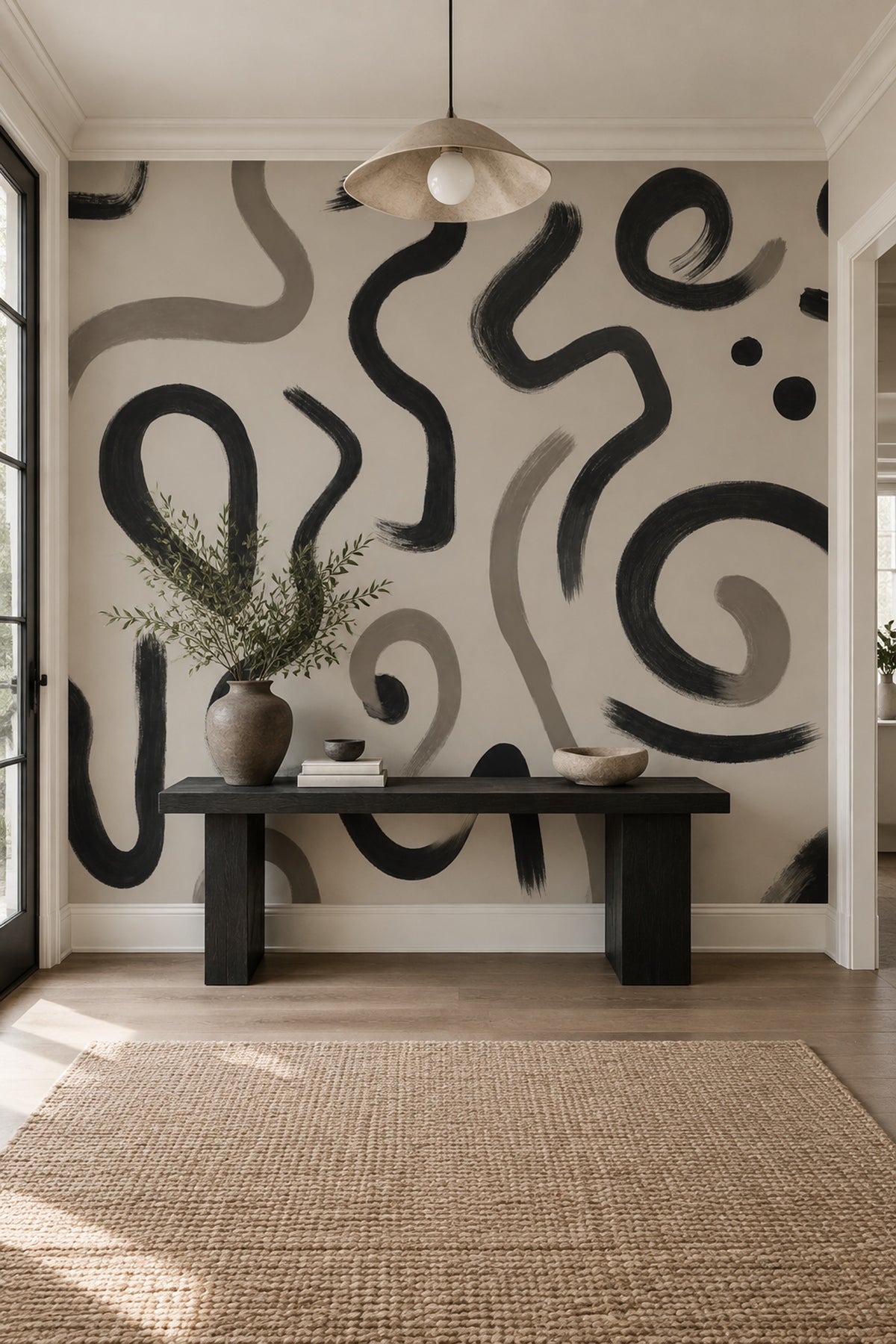 Abstract Brushstroke Wallpaper Black Lines Wall Mural