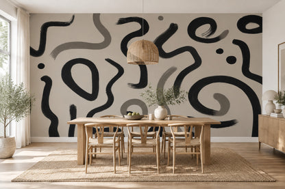 Abstract Brushstroke Wallpaper Black Lines Wall Mural
