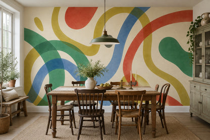 Abstract Ribbon Shapes Wallpaper Mid Century Modern Wall Mural