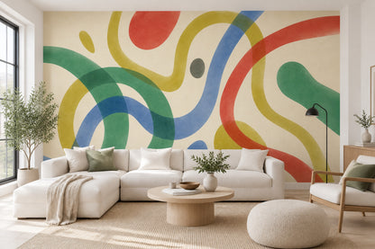 Abstract Ribbon Shapes Wallpaper Mid Century Modern Wall Mural