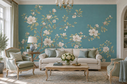 White Blossoms Wallpaper Chinoiserie Botanical Wall Mural