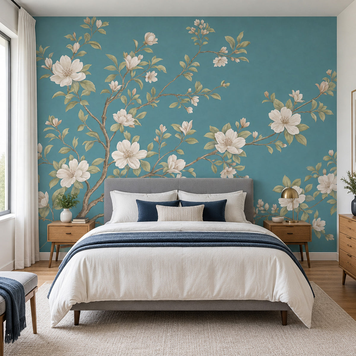 White Blossoms Wallpaper Chinoiserie Botanical Wall Mural