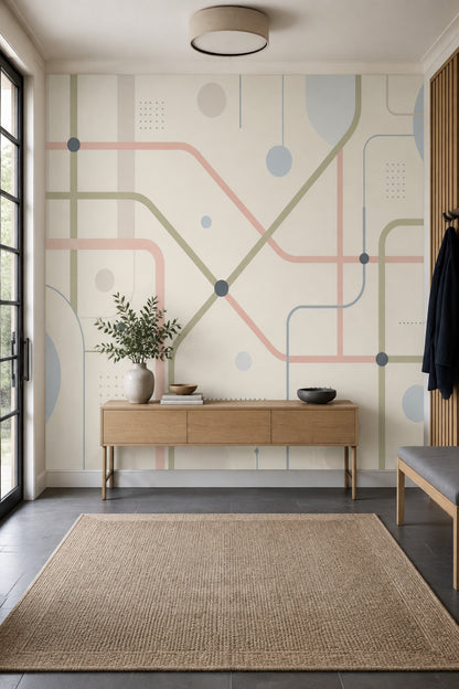 Pastel Transit Map Lines Wallpaper Minimalist Geometric Wall Mural