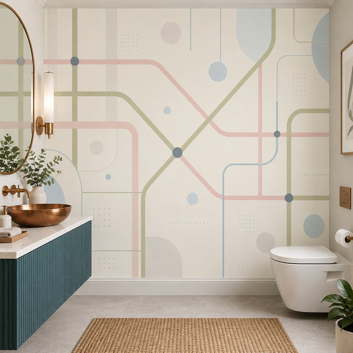 Pastel Transit Map Lines Wallpaper Minimalist Geometric Wall Mural