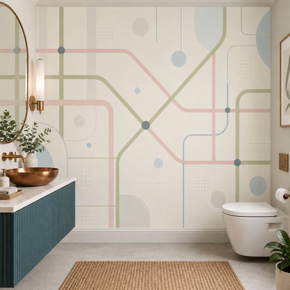 Pastel Transit Map Lines Wallpaper Minimalist Geometric Wall Mural