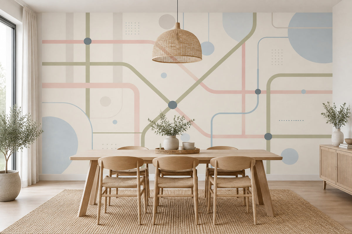 Pastel Transit Map Lines Wallpaper Minimalist Geometric Wall Mural