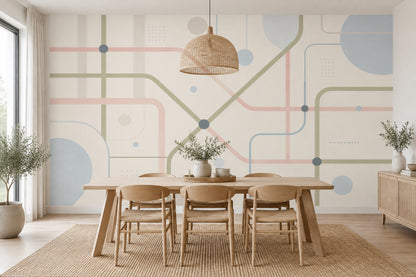 Pastel Transit Map Lines Wallpaper Minimalist Geometric Wall Mural