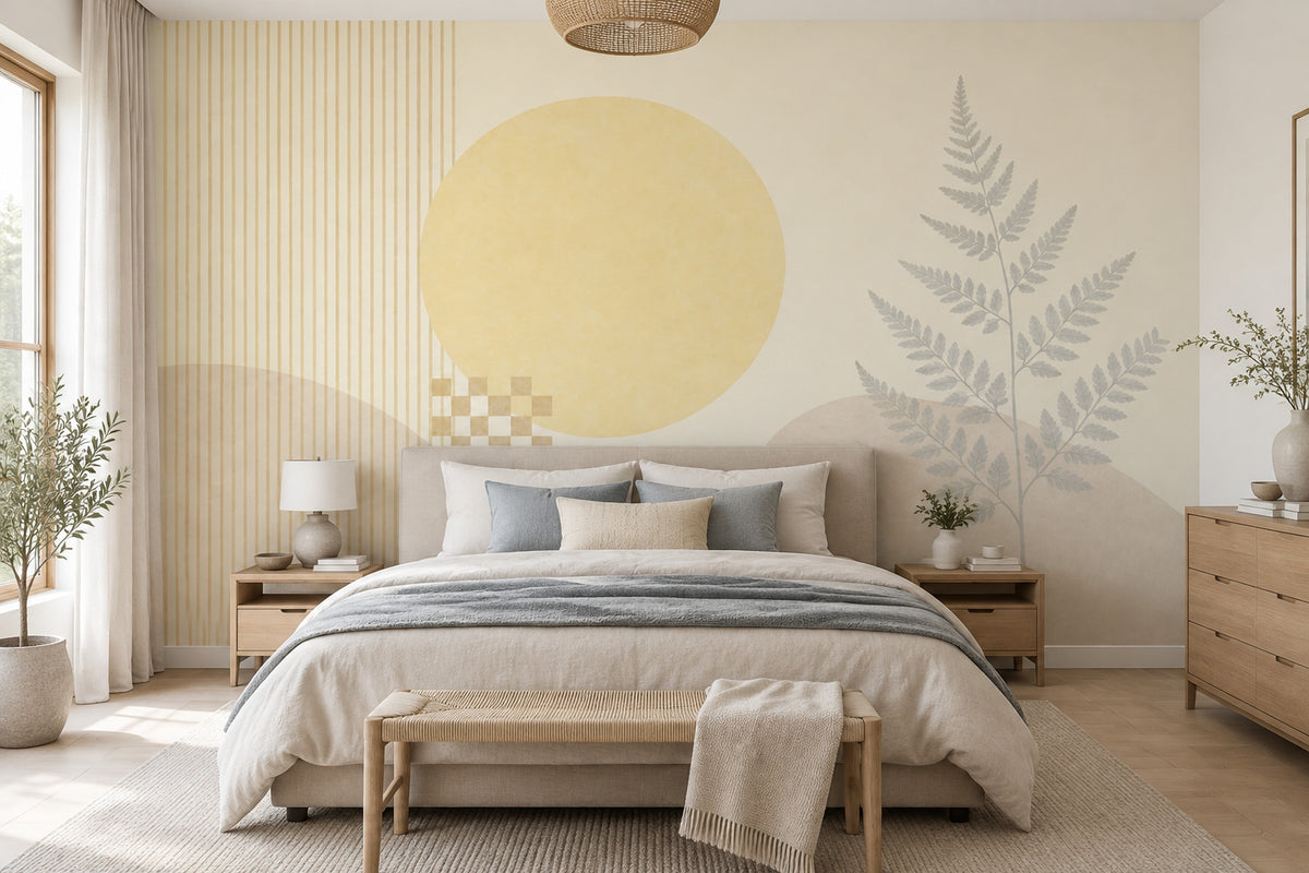 Abstract Fern Stripes Wallpaper Neutral Geometric Wall Mural