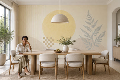 Abstract Fern Stripes Wallpaper Neutral Geometric Wall Mural