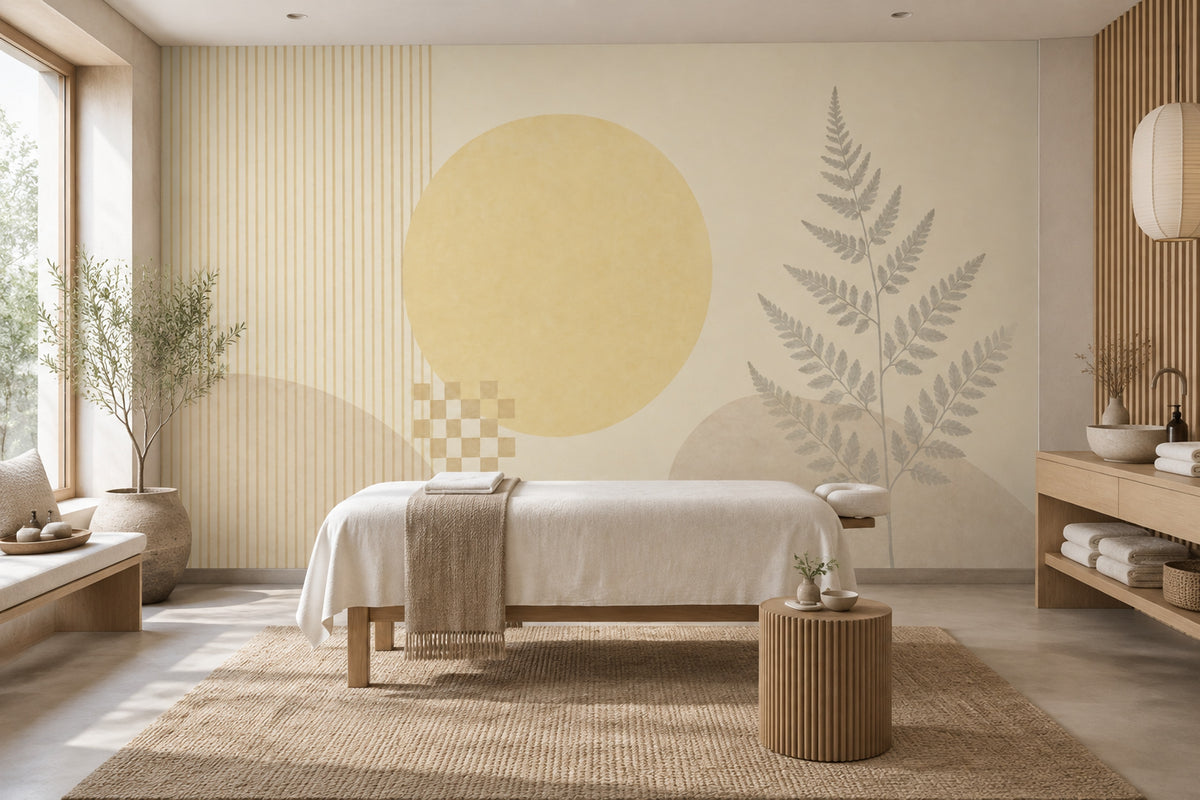 Abstract Fern Stripes Wallpaper Neutral Geometric Wall Mural