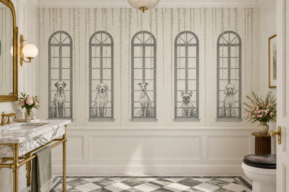 Dogs And Arched Windows Wallpaper French Balcony Wall Mural