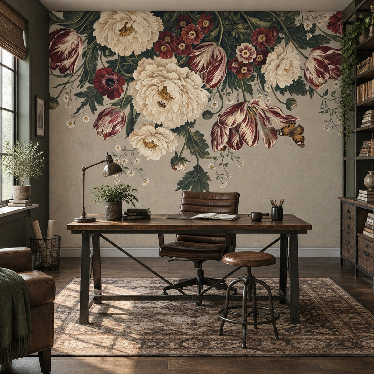Vintage Peony And Tulip Wallpaper Paper Texture Wall Mural