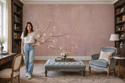 Cherry Blossom Branches Wallpaper Textured Pink Wall Mural