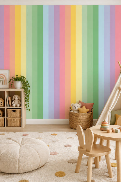 Pastel Vertical Stripes Wallpaper Rainbow Minimal Wall Mural
