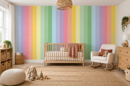 Pastel Vertical Stripes Wallpaper Rainbow Minimal Wall Mural
