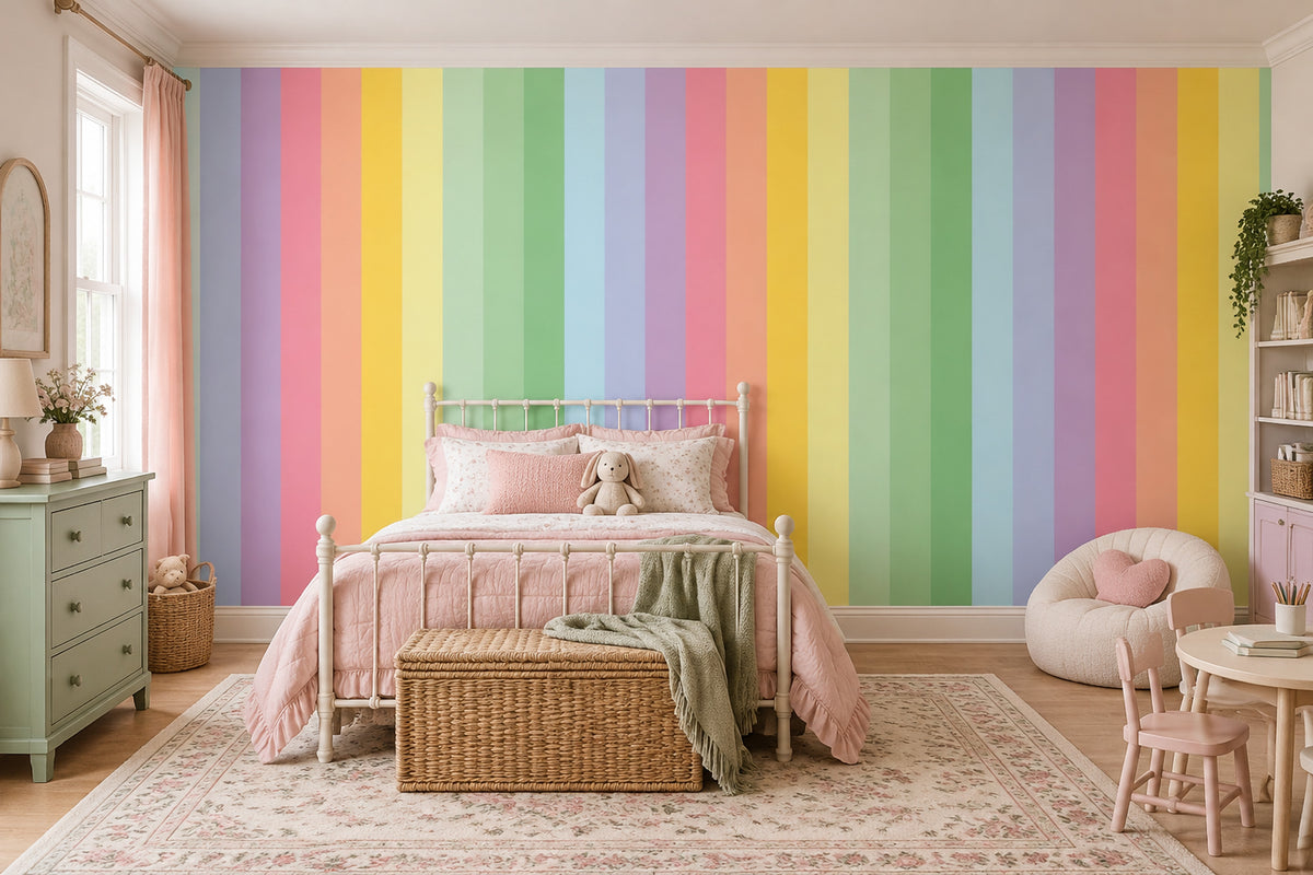 Pastel Vertical Stripes Wallpaper Rainbow Minimal Wall Mural