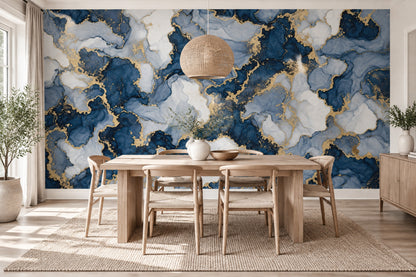 Navy And Gold Abstract Marble Wallpaper Luxury Fluid Wall Mural