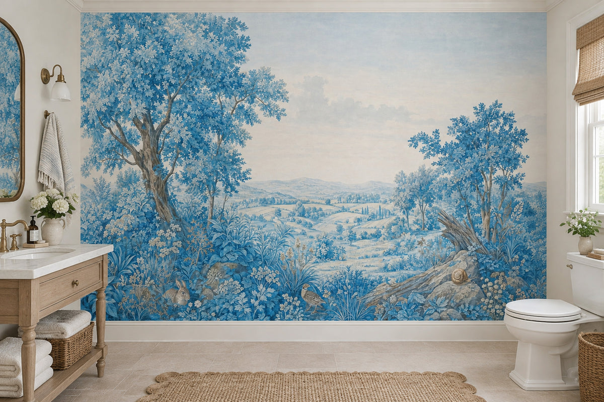 Blue Pastoral Landscape Wallpaper Vintage Toile Wall Mural