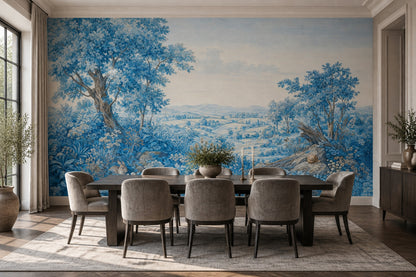 Blue Pastoral Landscape Wallpaper Vintage Toile Wall Mural