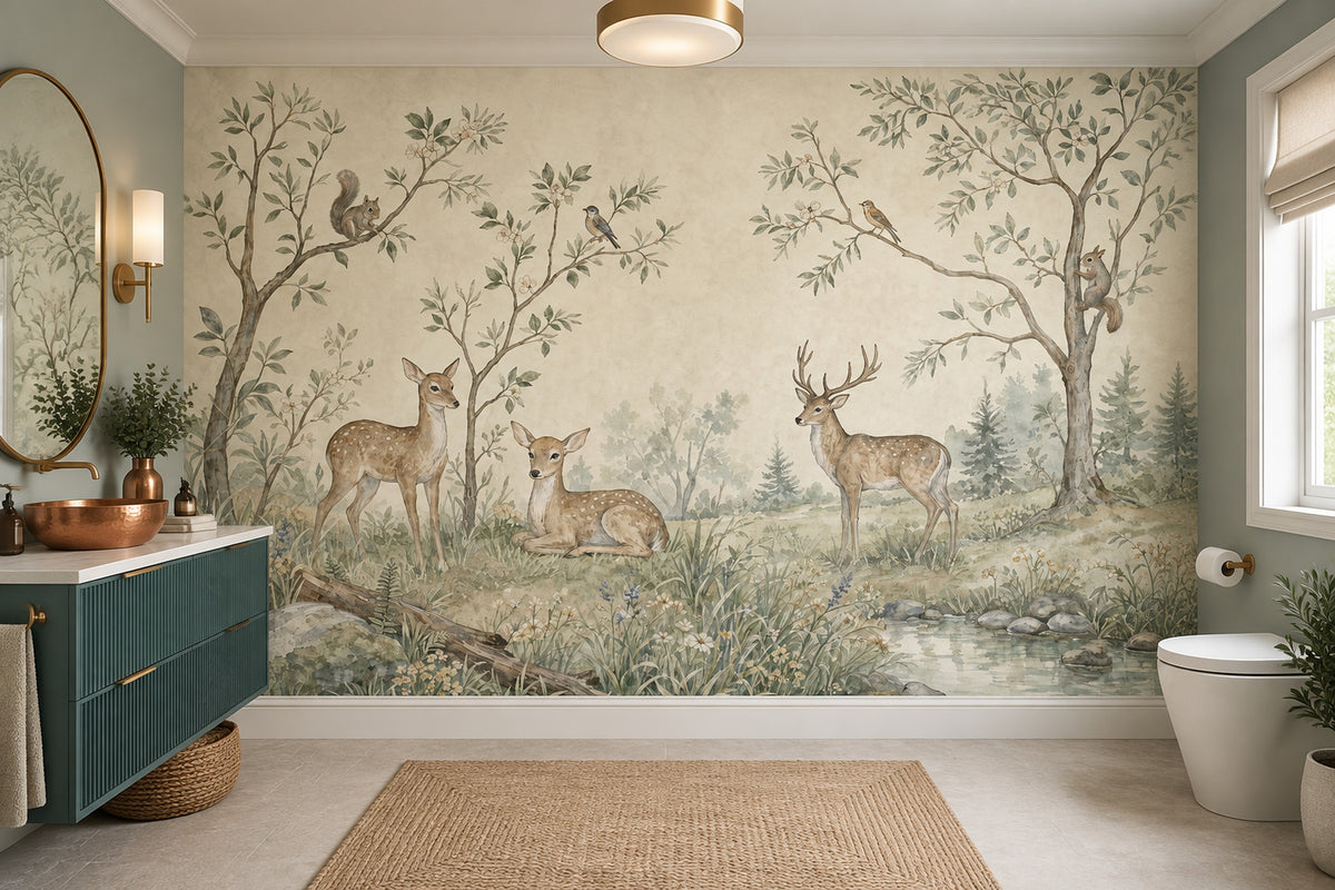 Woodland Deer Wallpaper Watercolor Forest Wall Mural