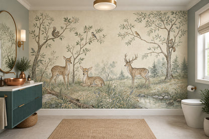Woodland Deer Wallpaper Watercolor Forest Wall Mural